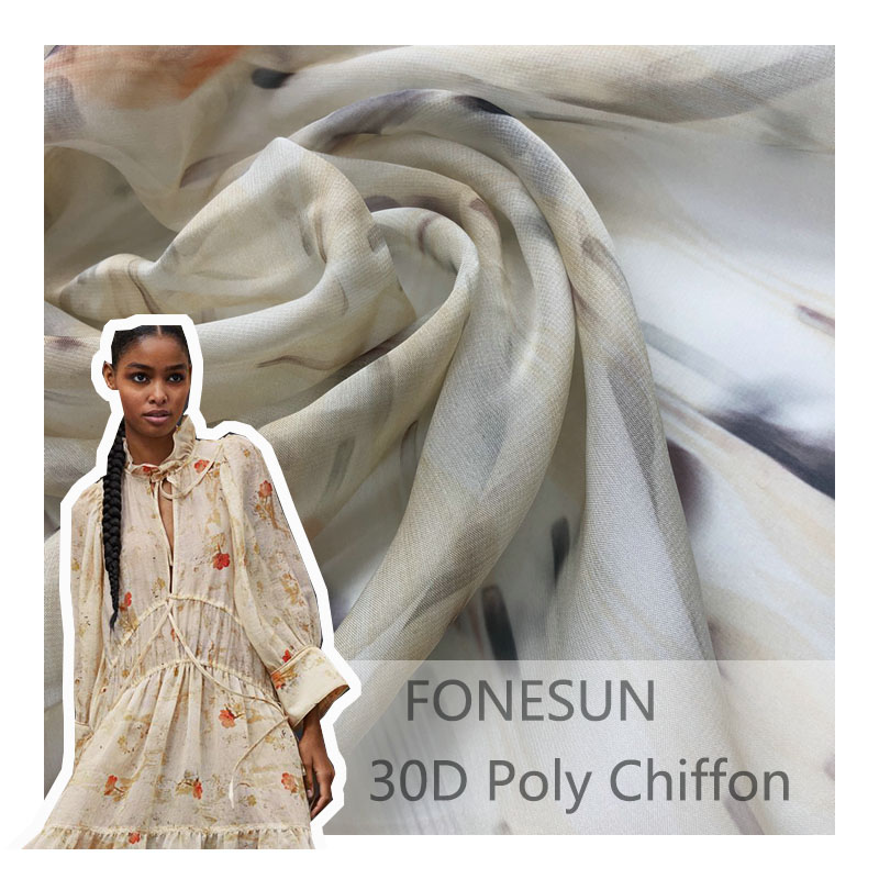 30D Poly Chiffon Digital Printing 34GSM Customized Printed Chiffon Fabric
