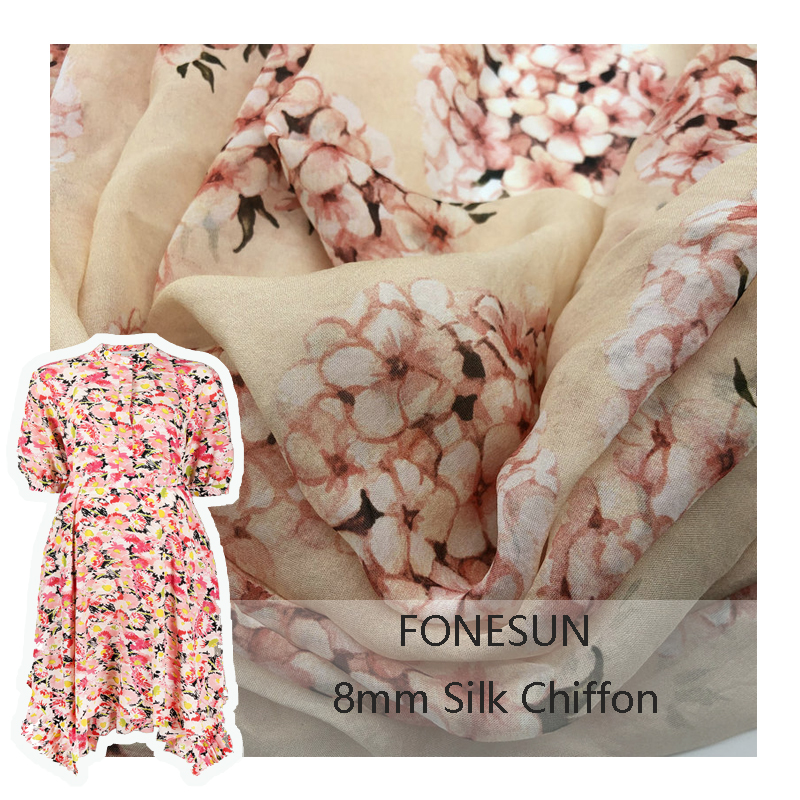 custom fabric print chiffon 8mm 100% Silk Chiffon Fabric