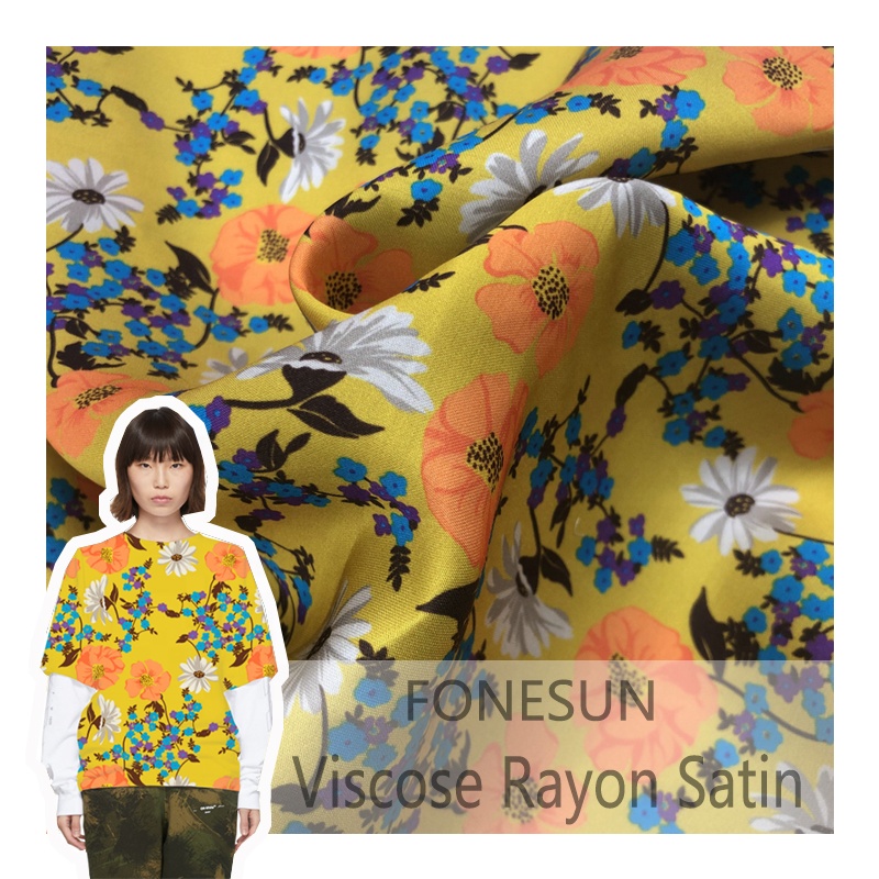Morden style 100% rayon satin floral digital printed fabric soft somali for ladies dresses