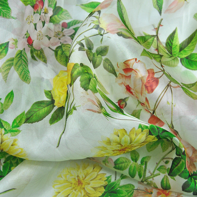 5.5MM 8MM 14MM100% Silk Fabric Organza Crystal for Skirt or Wedding Dress, White Printed Digitial Printing Soft & Smooth Silk Organza Satin Fabrics for Summer Dresses