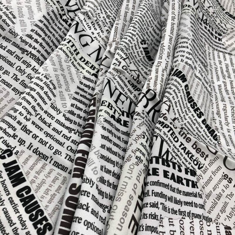 Polyester Twill Satin Silky Fabrics Provide Customer Service Newspaper Designs Digital Printing Dress Woven Garment Home Textile