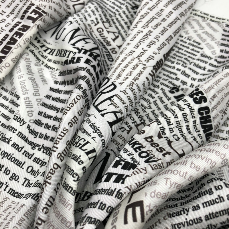 Polyester Twill Satin Silky Fabrics Provide Customer Service Newspaper Designs Digital Printing Dress Woven Garment Home Textile